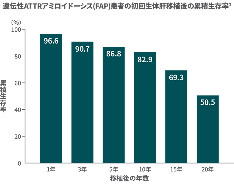 遺伝性ATTRアミロイドーシス(FAP)患者の初回生体肝移植後の累積生存率
